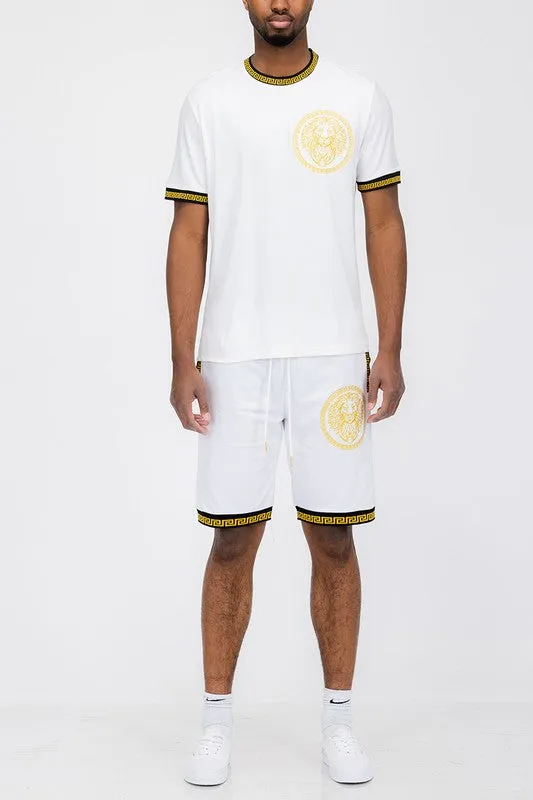 Lion Head Embroidery T-shirt and Short Set