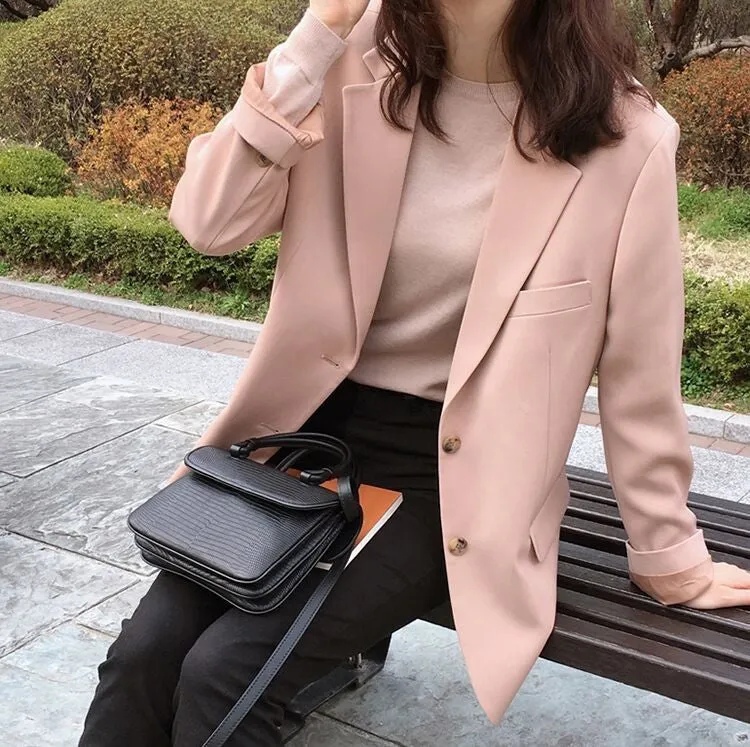 Long Sleeve Pink Solid Elegant Blazers