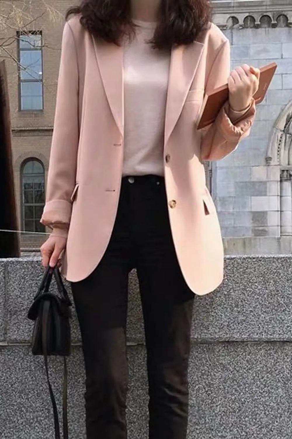 Long Sleeve Pink Solid Elegant Blazers