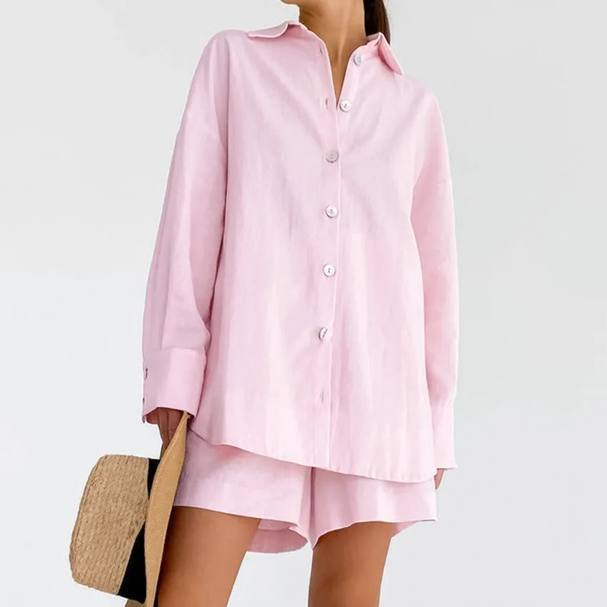 Loose Shirt Co-ord Set Baby Pink