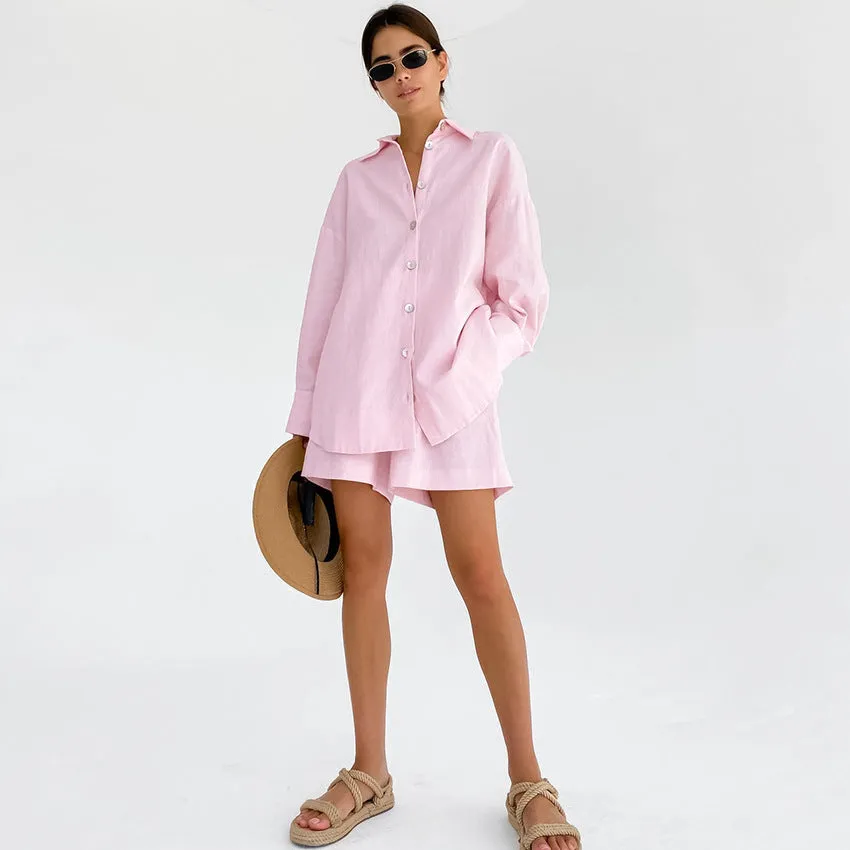 Loose Shirt Co-ord Set Baby Pink