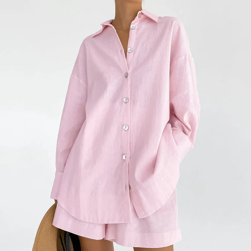 Loose Shirt Co-ord Set Baby Pink