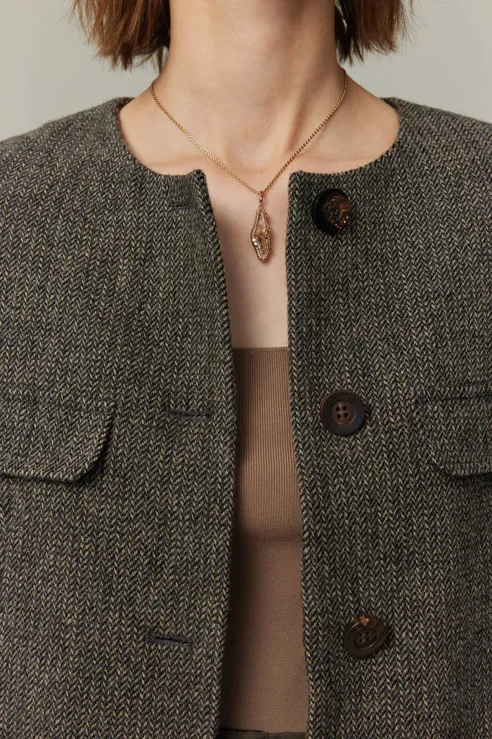 Lyudmila Safari Pockets Blazer in Wool Herringbone