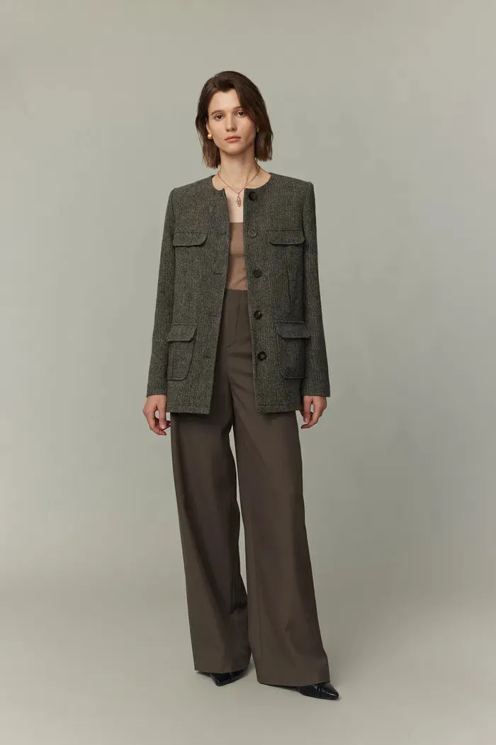 Lyudmila Safari Pockets Blazer in Wool Herringbone