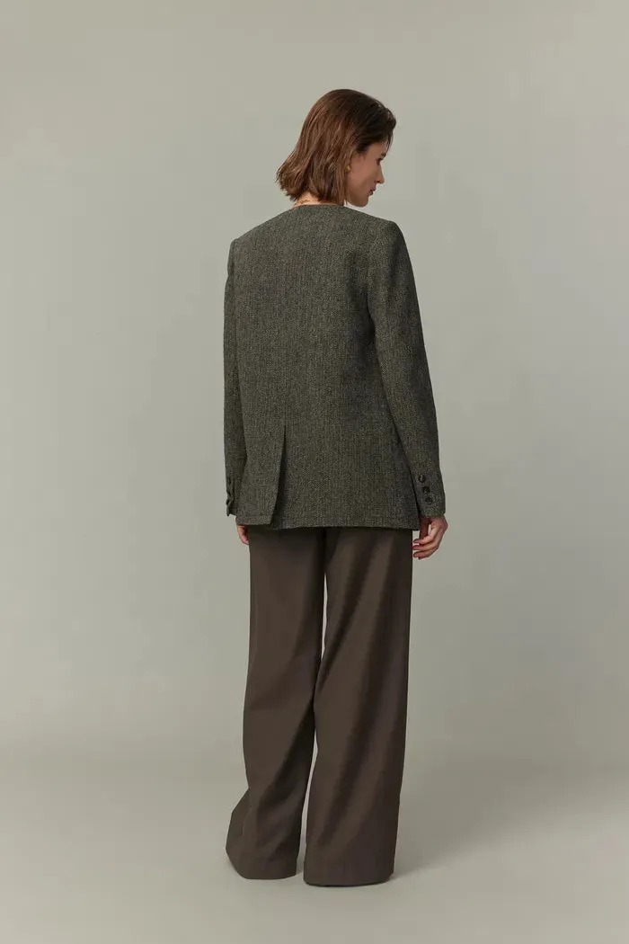 Lyudmila Safari Pockets Blazer in Wool Herringbone