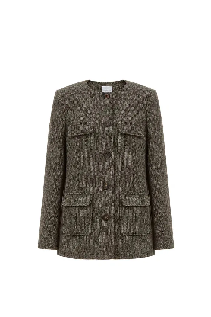 Lyudmila Safari Pockets Blazer in Wool Herringbone