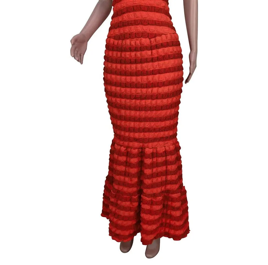 Maxi  Popcorn Color Fishtail  Elegant Skirt