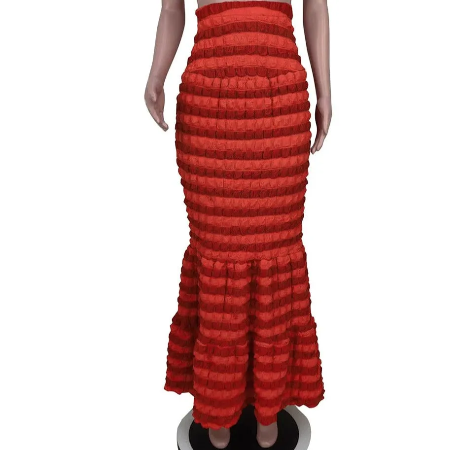 Maxi  Popcorn Color Fishtail  Elegant Skirt