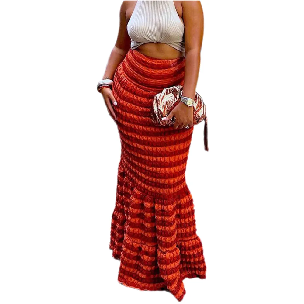 Maxi  Popcorn Color Fishtail  Elegant Skirt