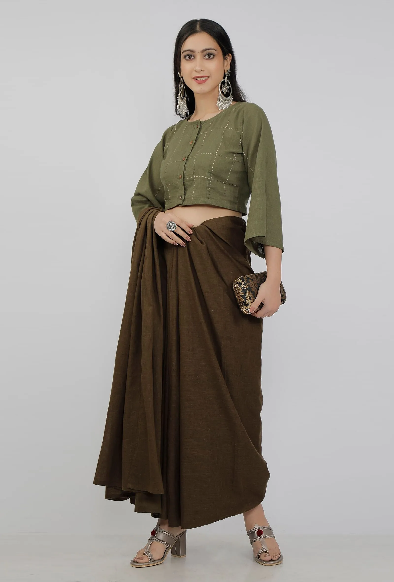 Mehendi Green Cotton Slub Culottes