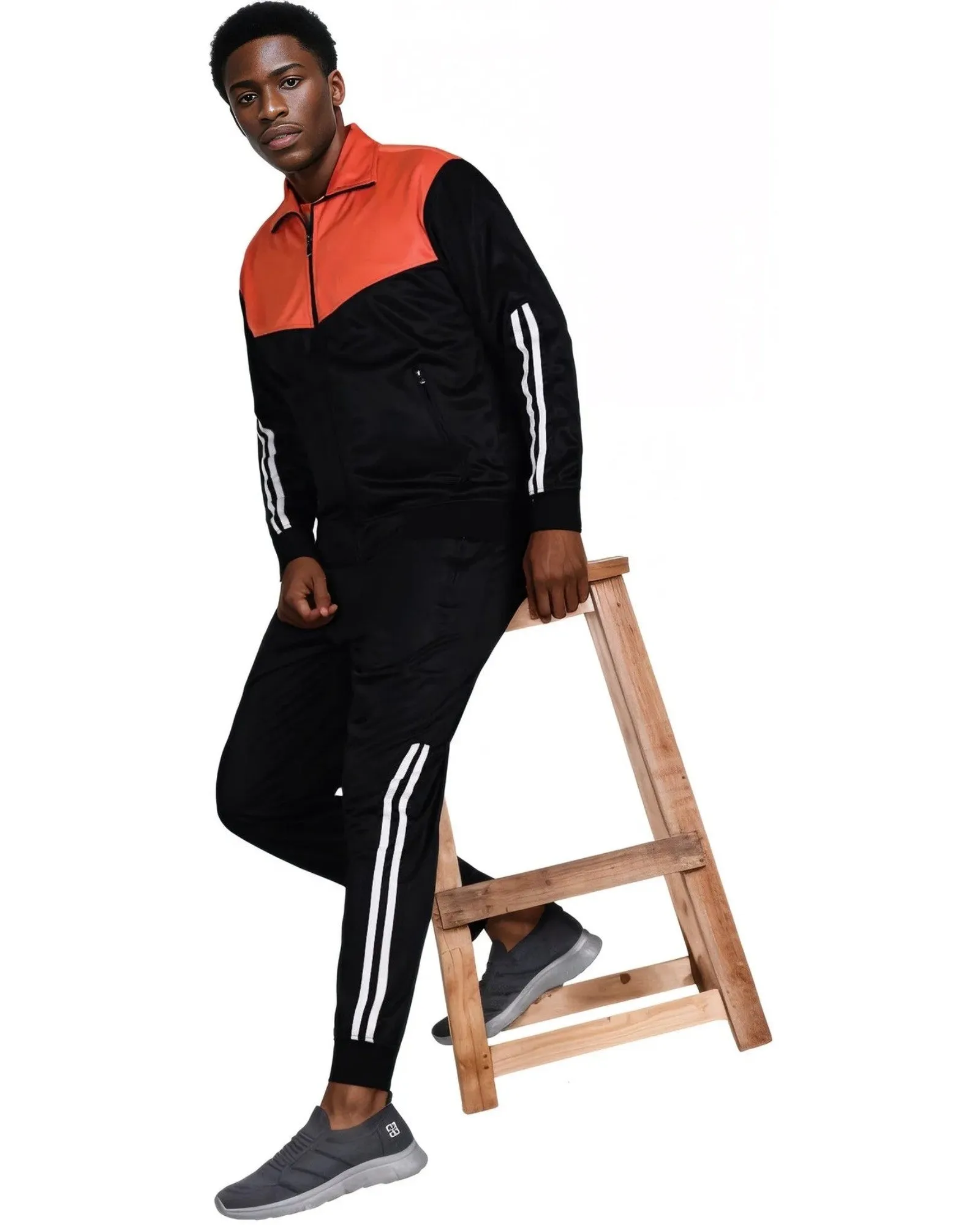 Men Velocity Tracksuit Active Jogging suit GYM Striped Jogger Top and Bottom Outfit