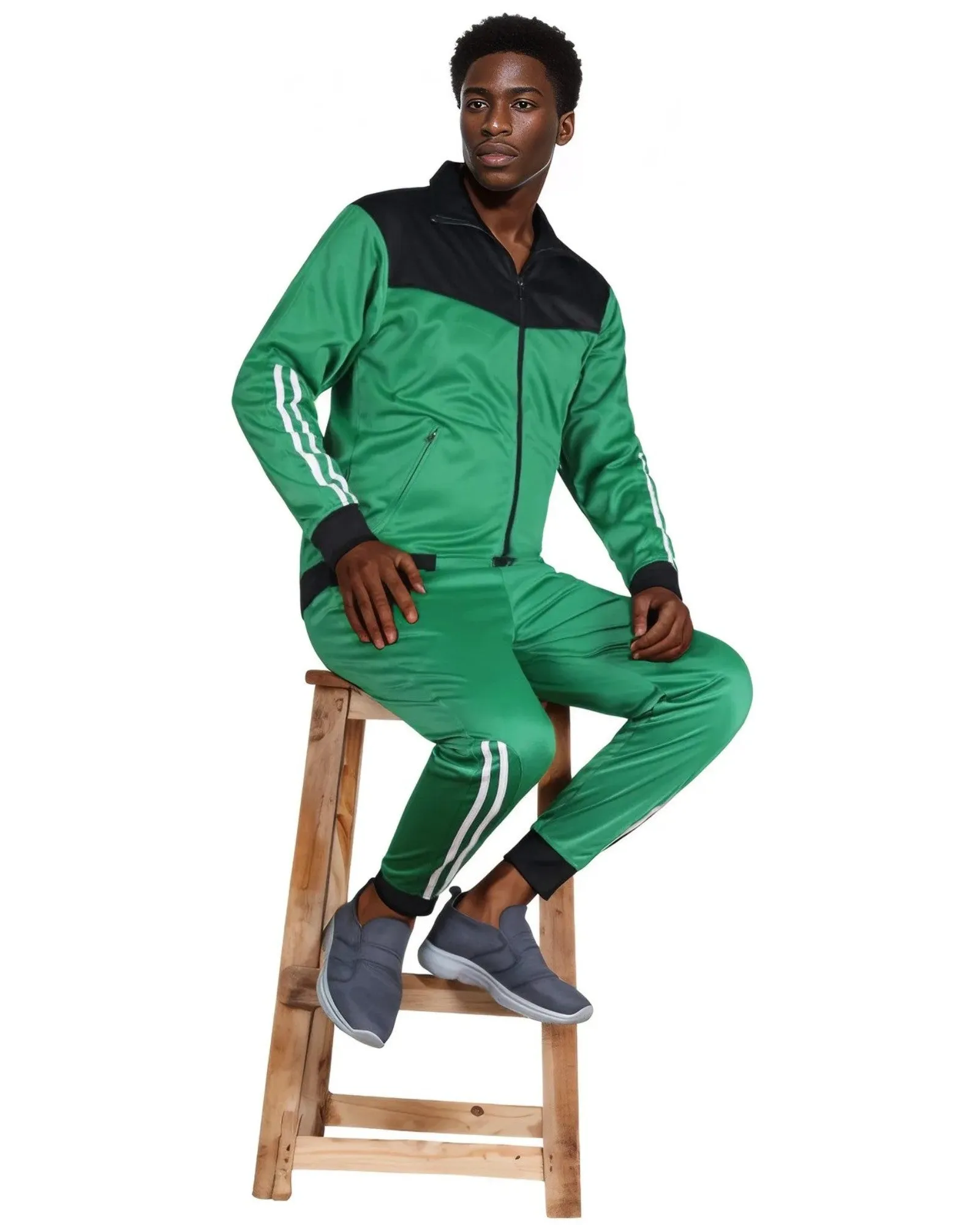 Men Velocity Tracksuit Active Jogging suit GYM Striped Jogger Top and Bottom Outfit