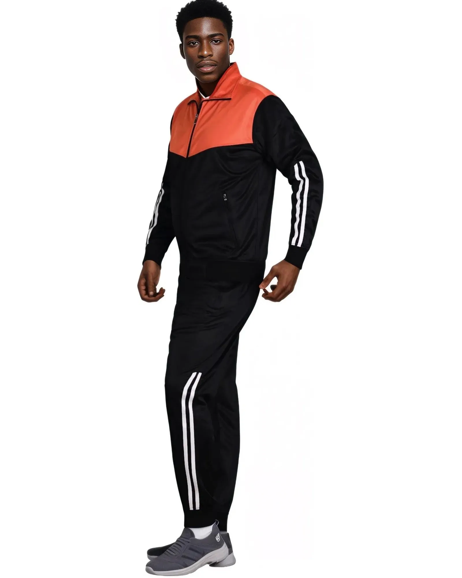 Men Velocity Tracksuit Active Jogging suit GYM Striped Jogger Top and Bottom Outfit