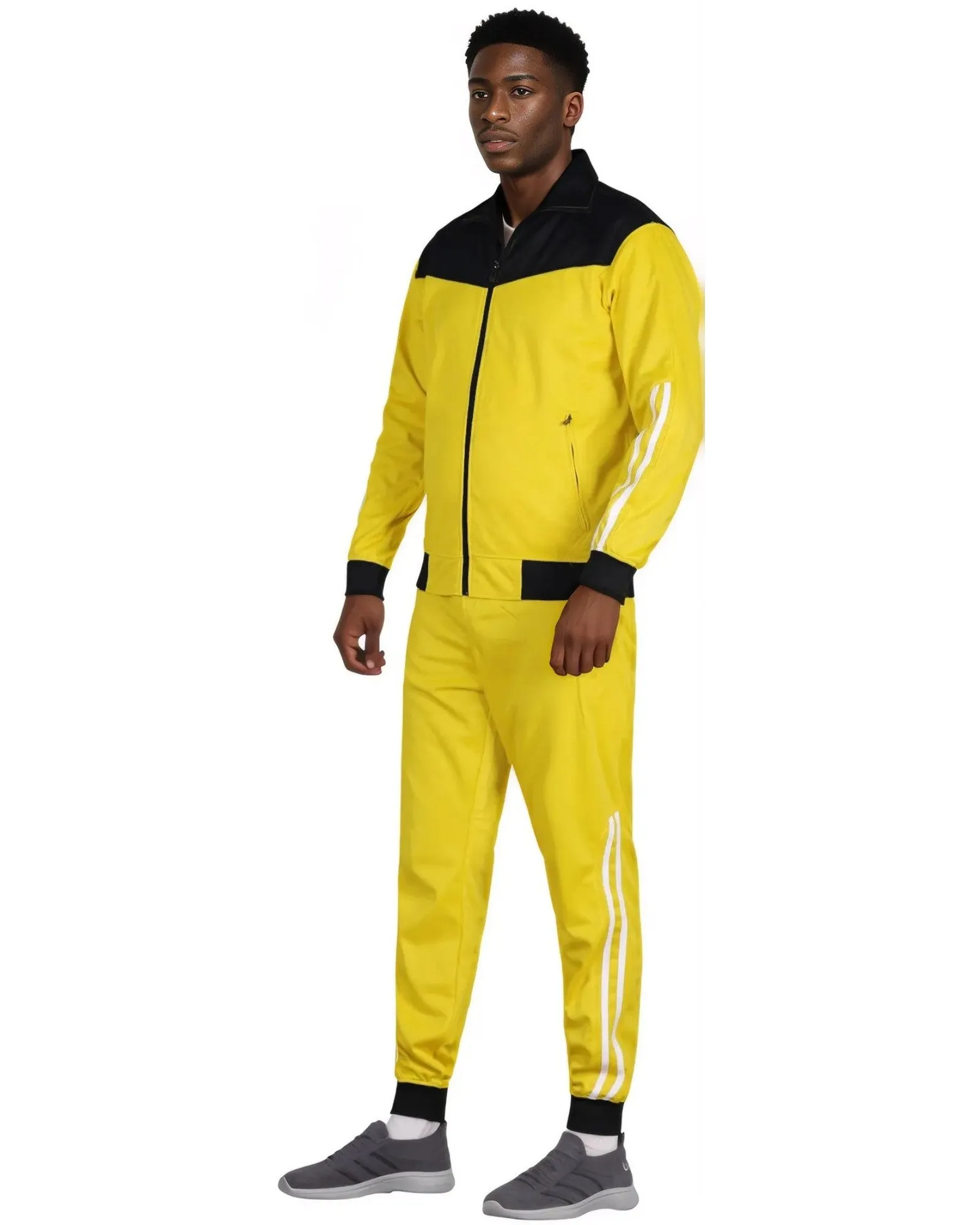 Men Velocity Tracksuit Active Jogging suit GYM Striped Jogger Top and Bottom Outfit