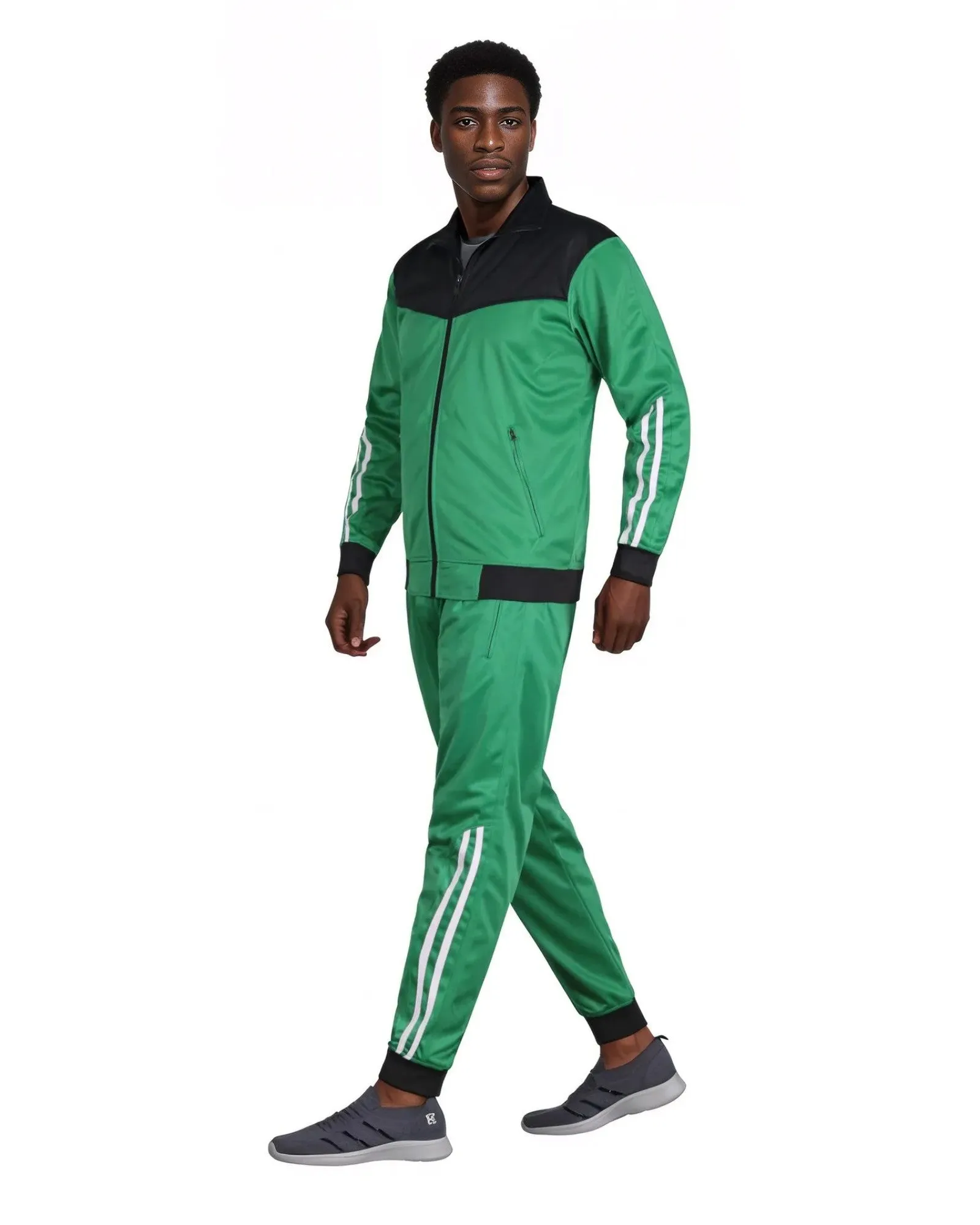 Men Velocity Tracksuit Active Jogging suit GYM Striped Jogger Top and Bottom Outfit