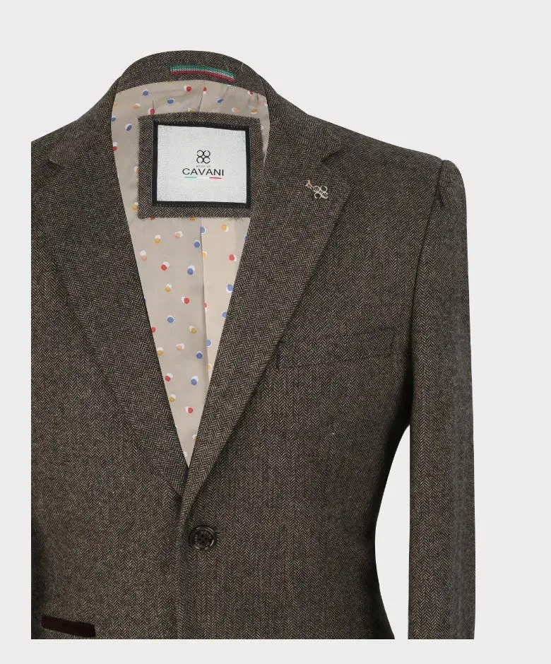 Men's Herringbone Tweed Slim Fit Suit Jacket - MARTEZ - Brown