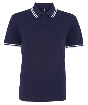 Mens Tipped Short Sleeve Polo Shirt - Navy/White