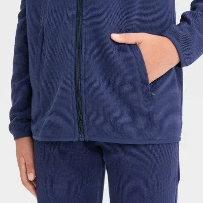 New - Boys' Waffle Hooded Sweatshirt - All In Motion Dark Blue XS