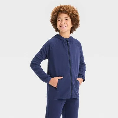 New - Boys' Waffle Hooded Sweatshirt - All In Motion Dark Blue XS