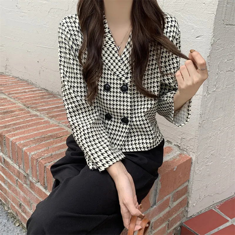 Notched Plaid Pattern Blazers Jacket