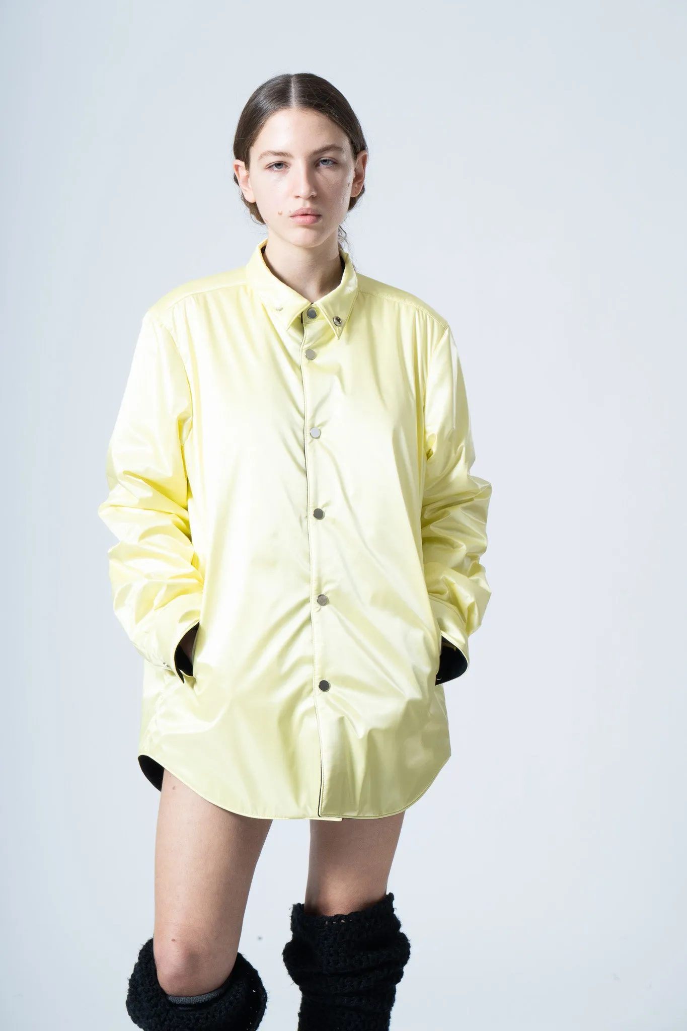 Nylon Puffer Shirt Jacket in Yellow