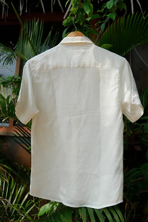 Okhai 'Reverence' Cotton Linen Blend Hand Embroidered Half Sleeves Shirt