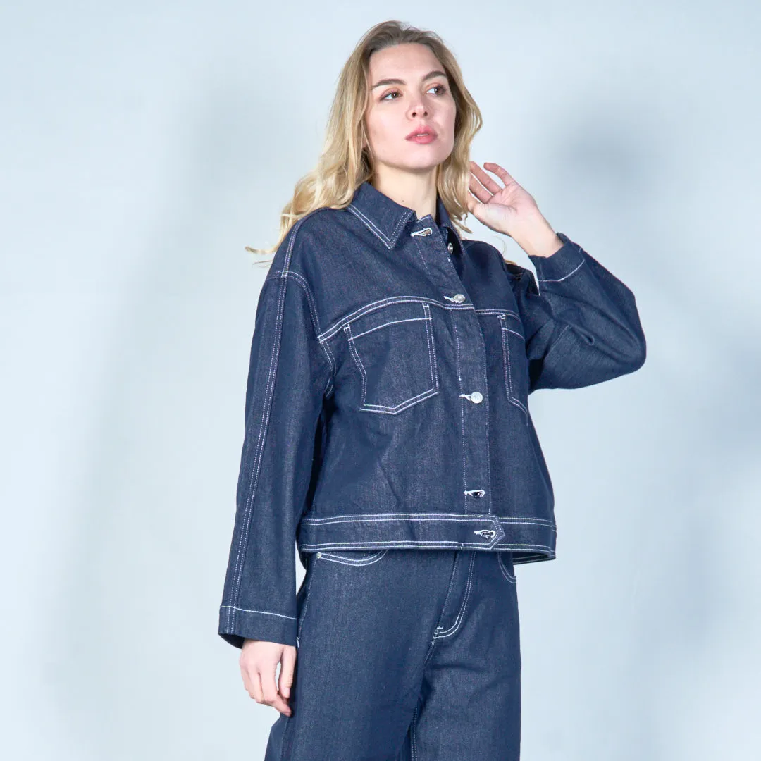 Oversized denim jacket with contrast stitching wholesale