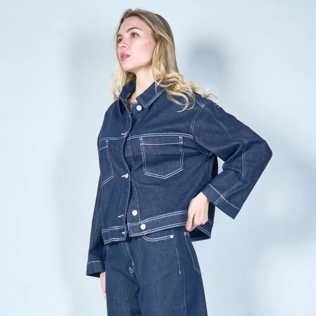 Oversized denim jacket with contrast stitching wholesale