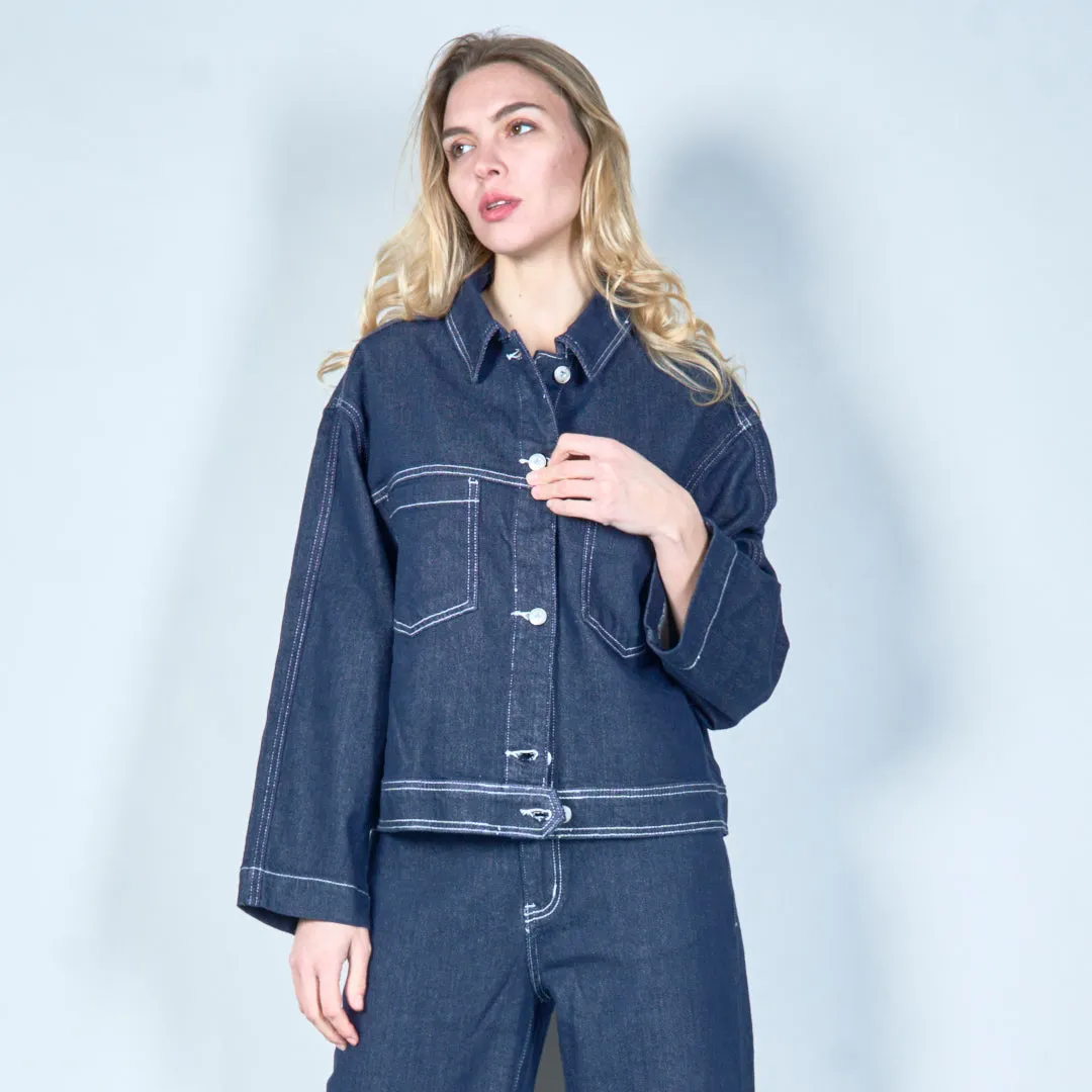 Oversized denim jacket with contrast stitching wholesale