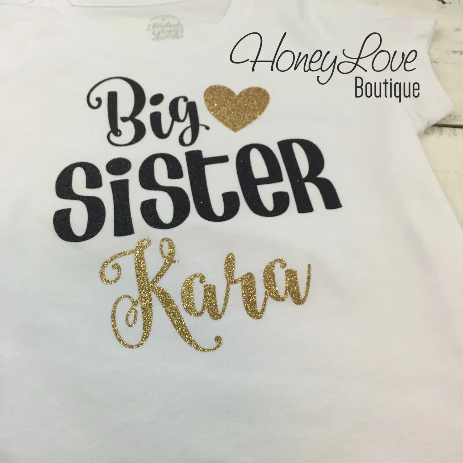 PERSONALIZED Sister Bodysuits and Shirts - Gold Glitter and Black