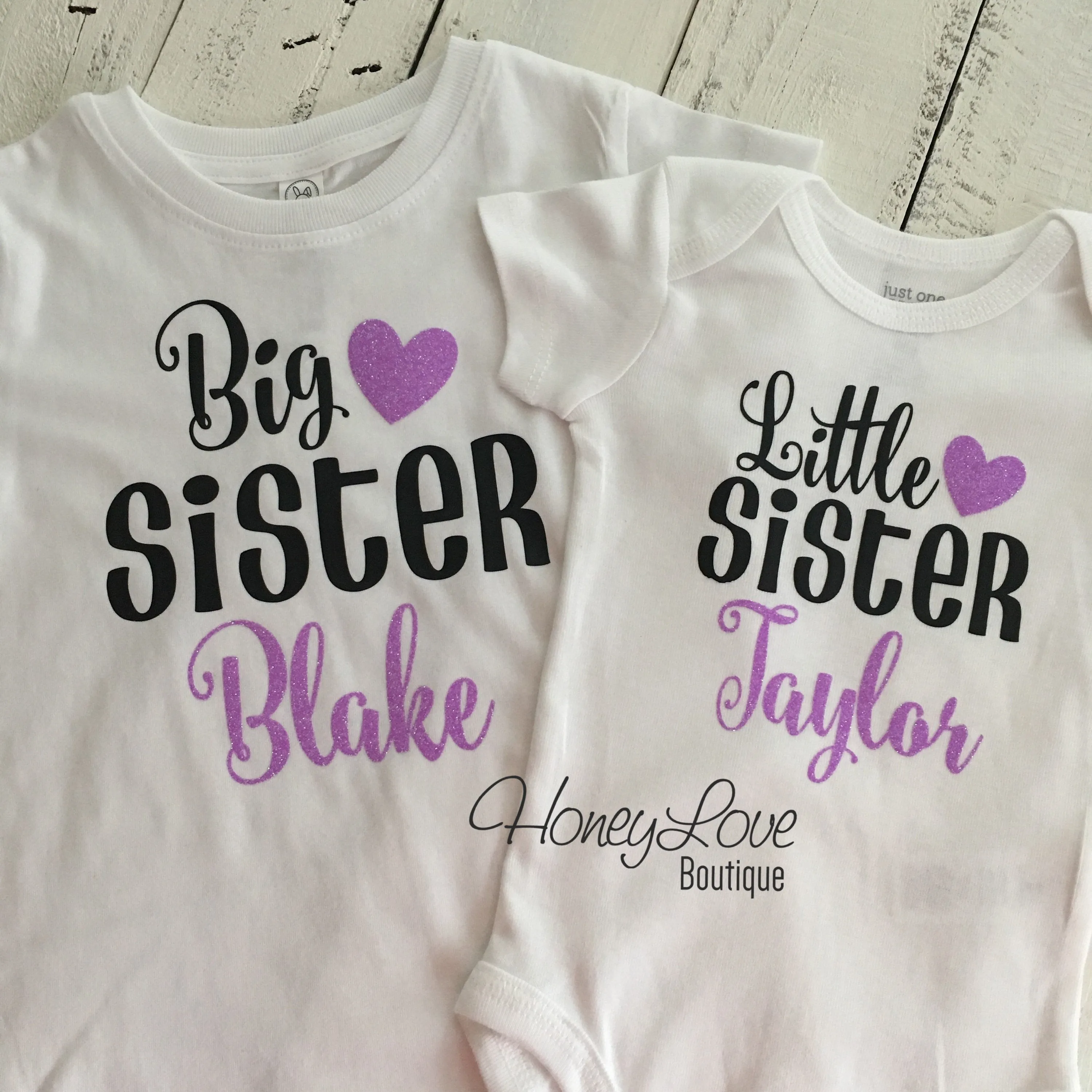 PERSONALIZED Sister Bodysuits and Shirts - Lavender Glitter and Black