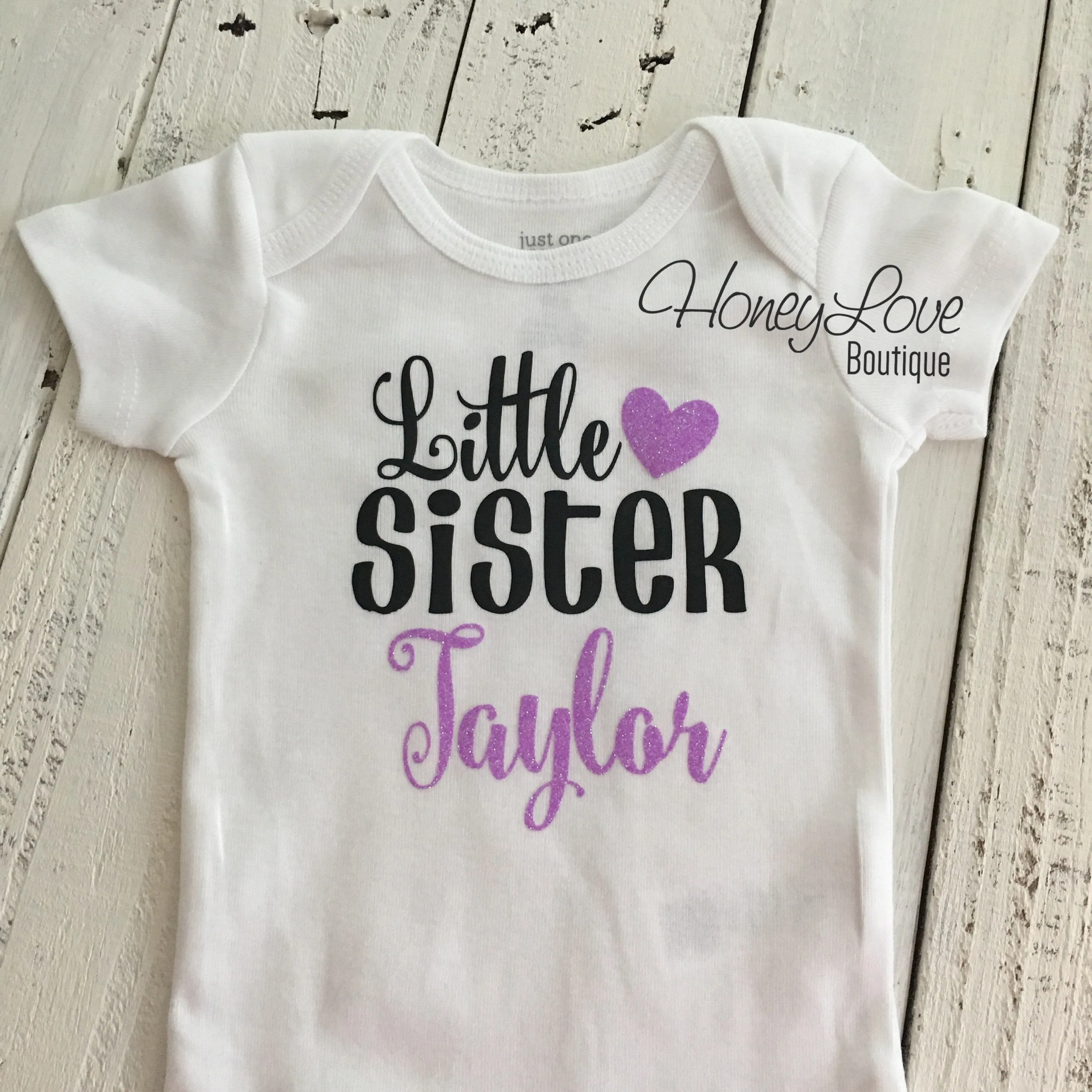 PERSONALIZED Sister Bodysuits and Shirts - Lavender Glitter and Black