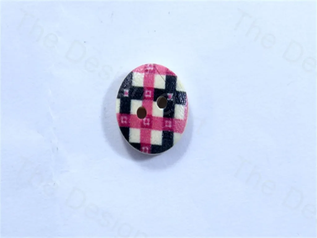 Pink Black Round Cross Check Design Designer Wooden Buttons