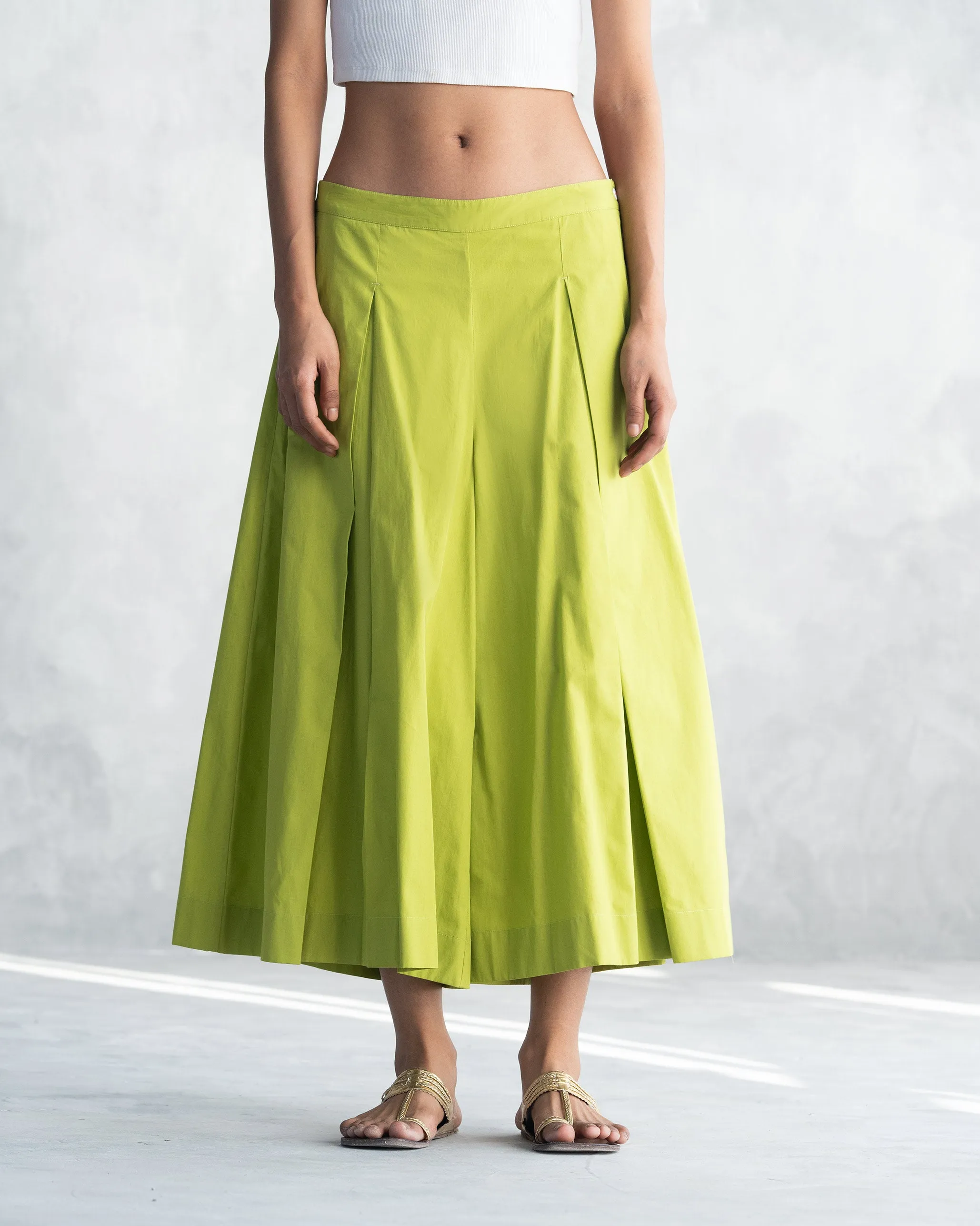 Pleated Flare Culottes - Lime