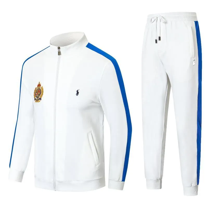 PRL Zippered Cotton-Blend Fleece White And Blue Stripe Tracksuit