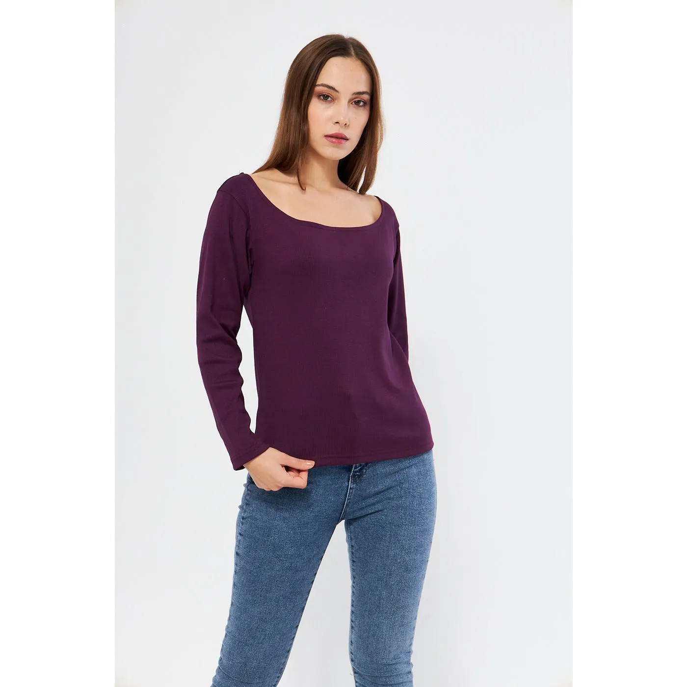 Purple Square Neck Rib Top