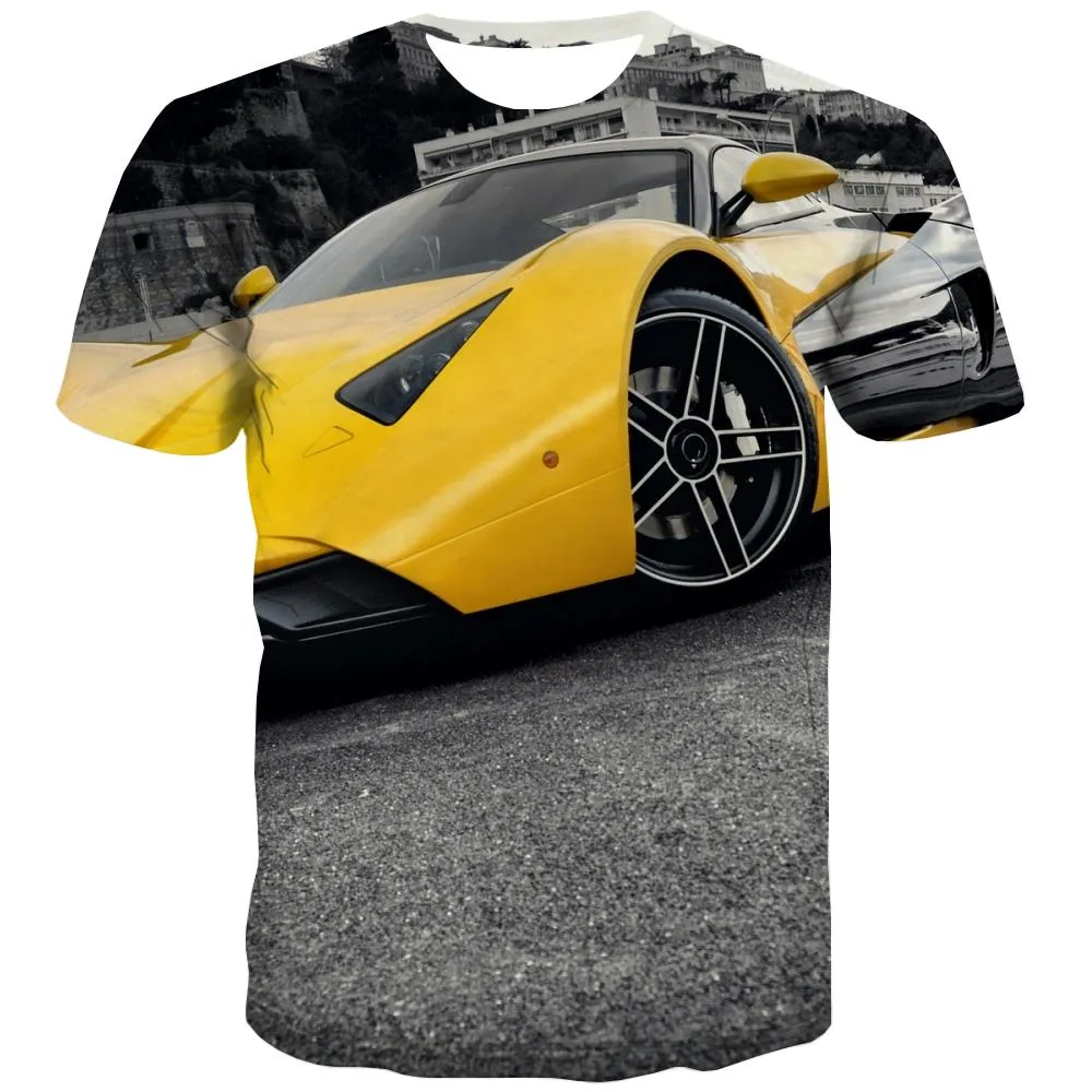 Racing Car T-shirt Men Metal T-shirts Graphic City Tshirt Printed Gray T shirts Funny Retro Tshirt Anime