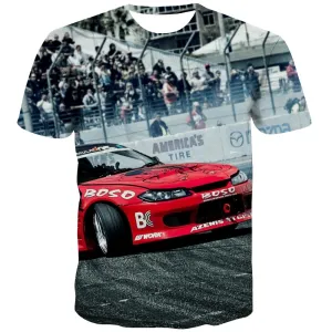 Racing Car T-shirt Men Metal Tshirt Printed City Tshirts Cool Gray Shirt Print Retro T-shirts Graphic