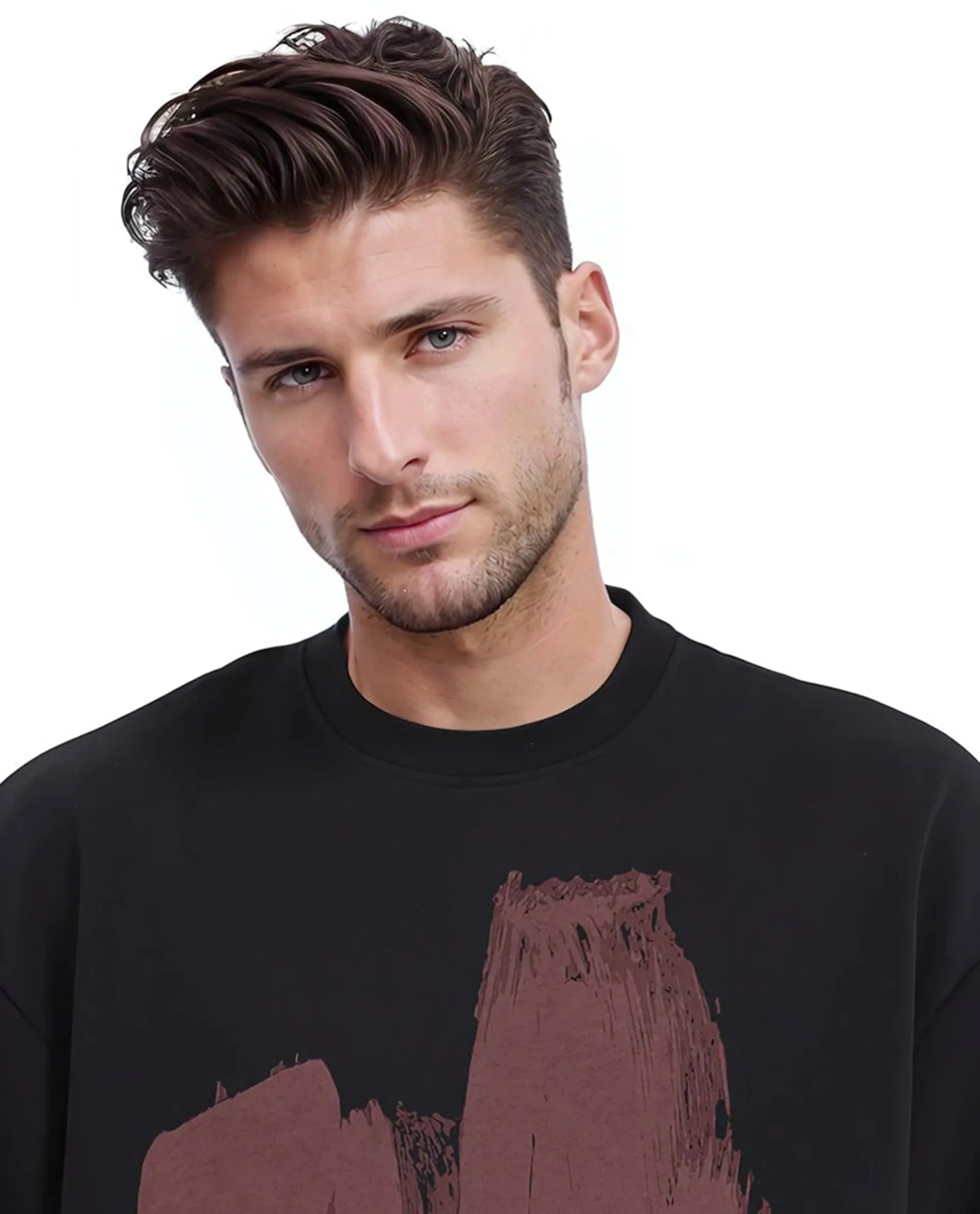 Rare Rabbit Men Bade Black Cotton Polyester Fabric Full Sleeve Crew Neck Boxy Fit Printed Sweatshirt