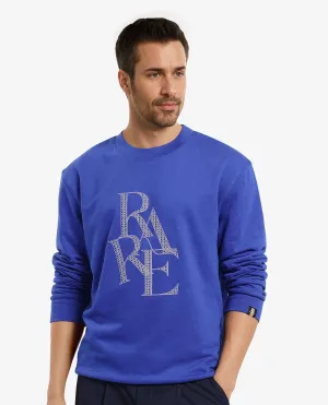 Rare Rabbit Men's Calixer Blue Cotton Blend Fabric Full Sleeve Crew Neck HD Print Branding Sweatshirt