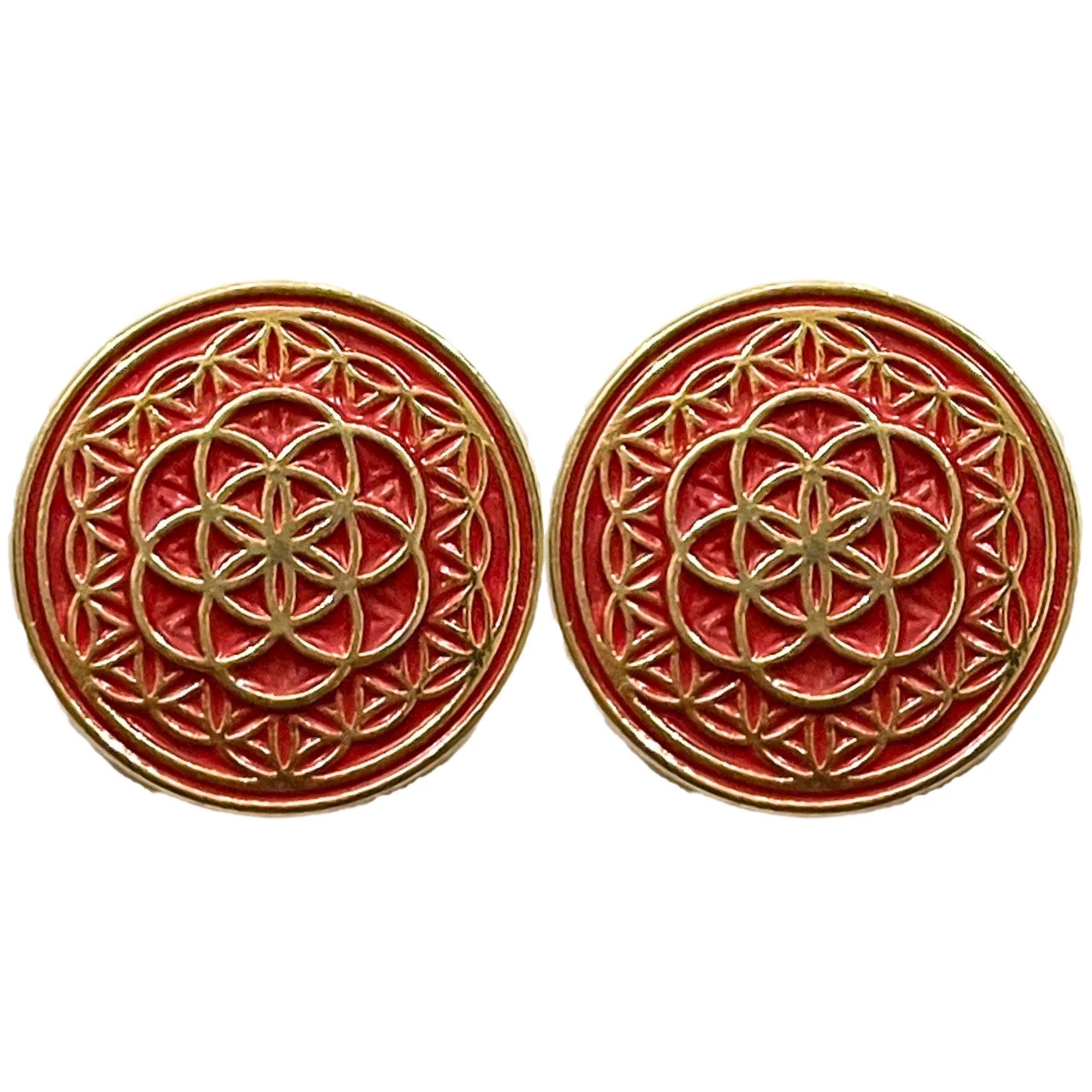 Red and Golden Color Mandala Designer Round 1 Hole Metal Buttons