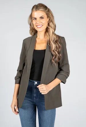 Rushed 3/4 Length Sleeve Blazer in Khaki