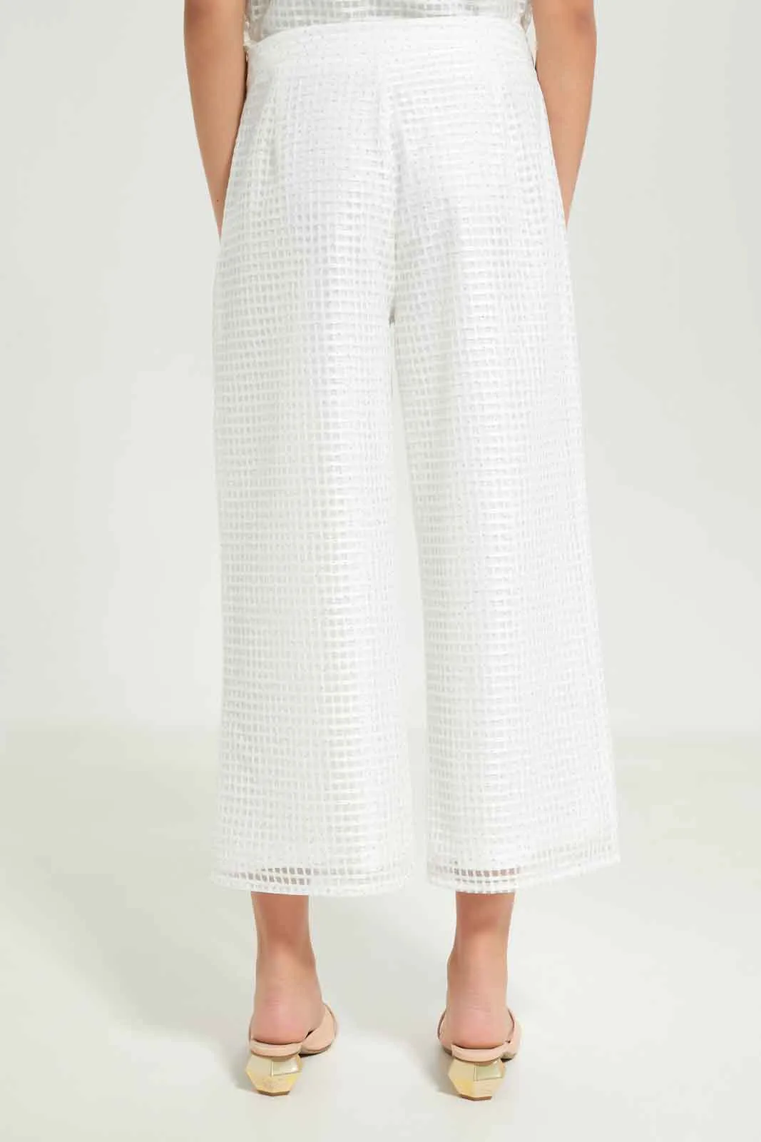 Senior Girls White Mesh Culottes