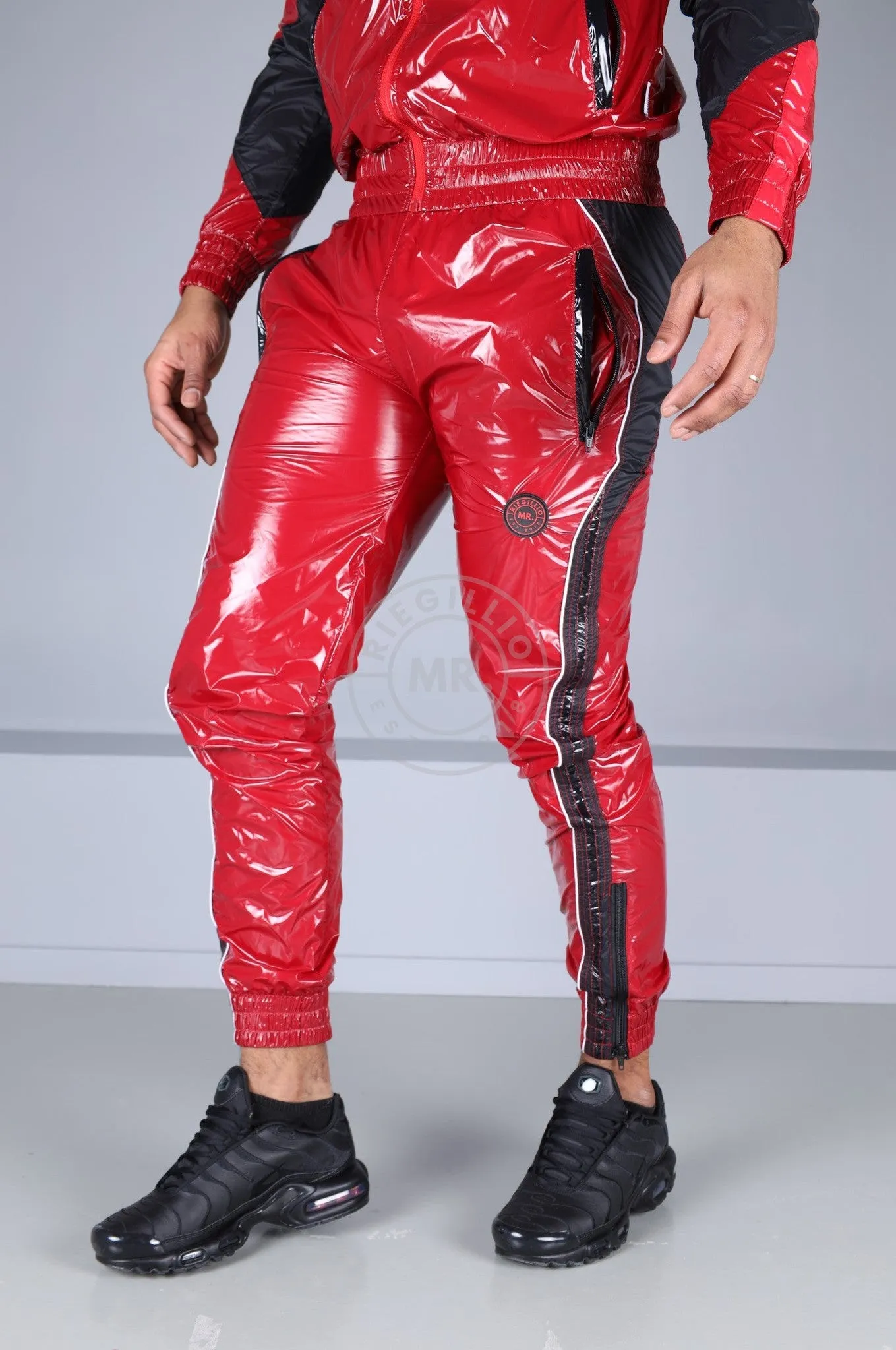 Shiny Nylon 24 Tracksuit Pants - Red