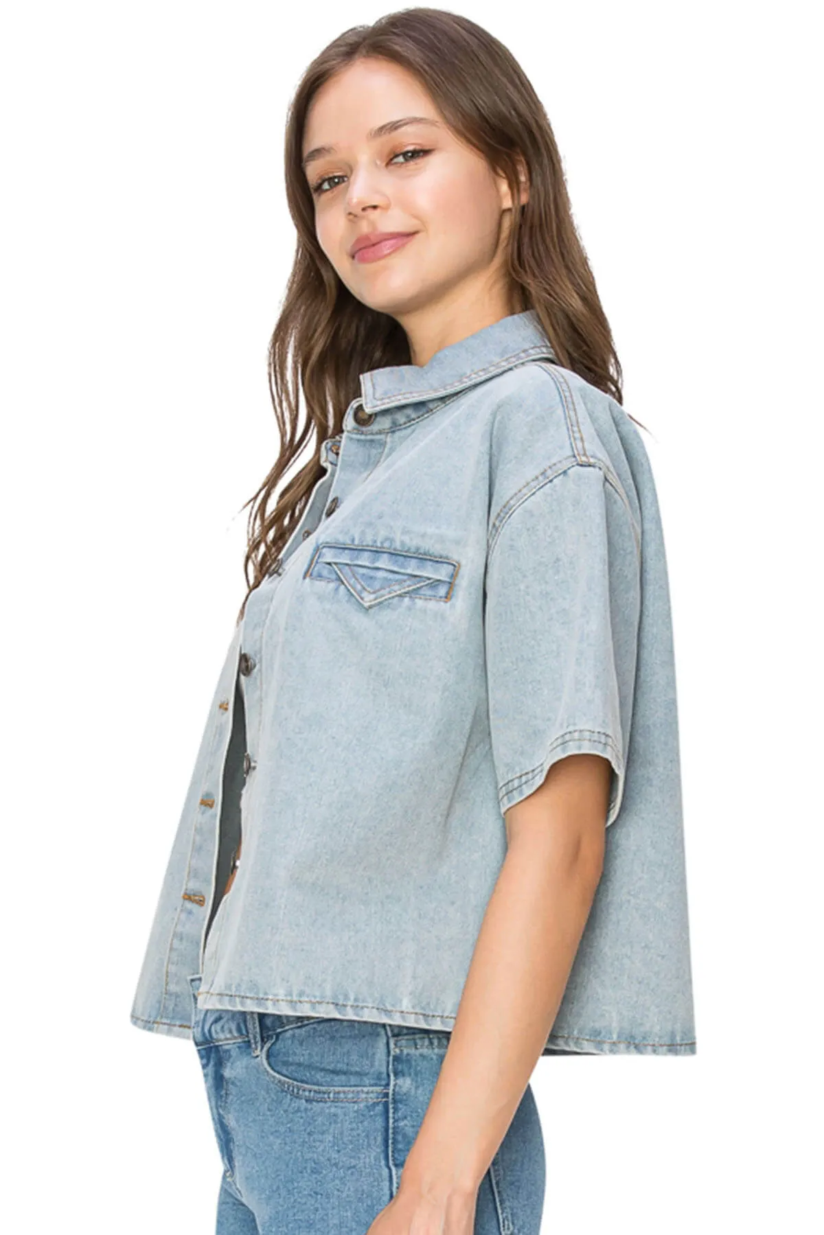 Short Sleeve Denim Jacket - Light Wash