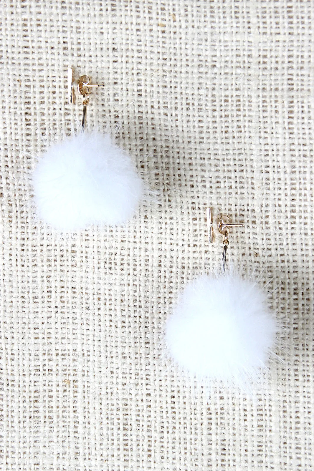 Single Bar Earrings with Dangling Pom-Pom Jacket