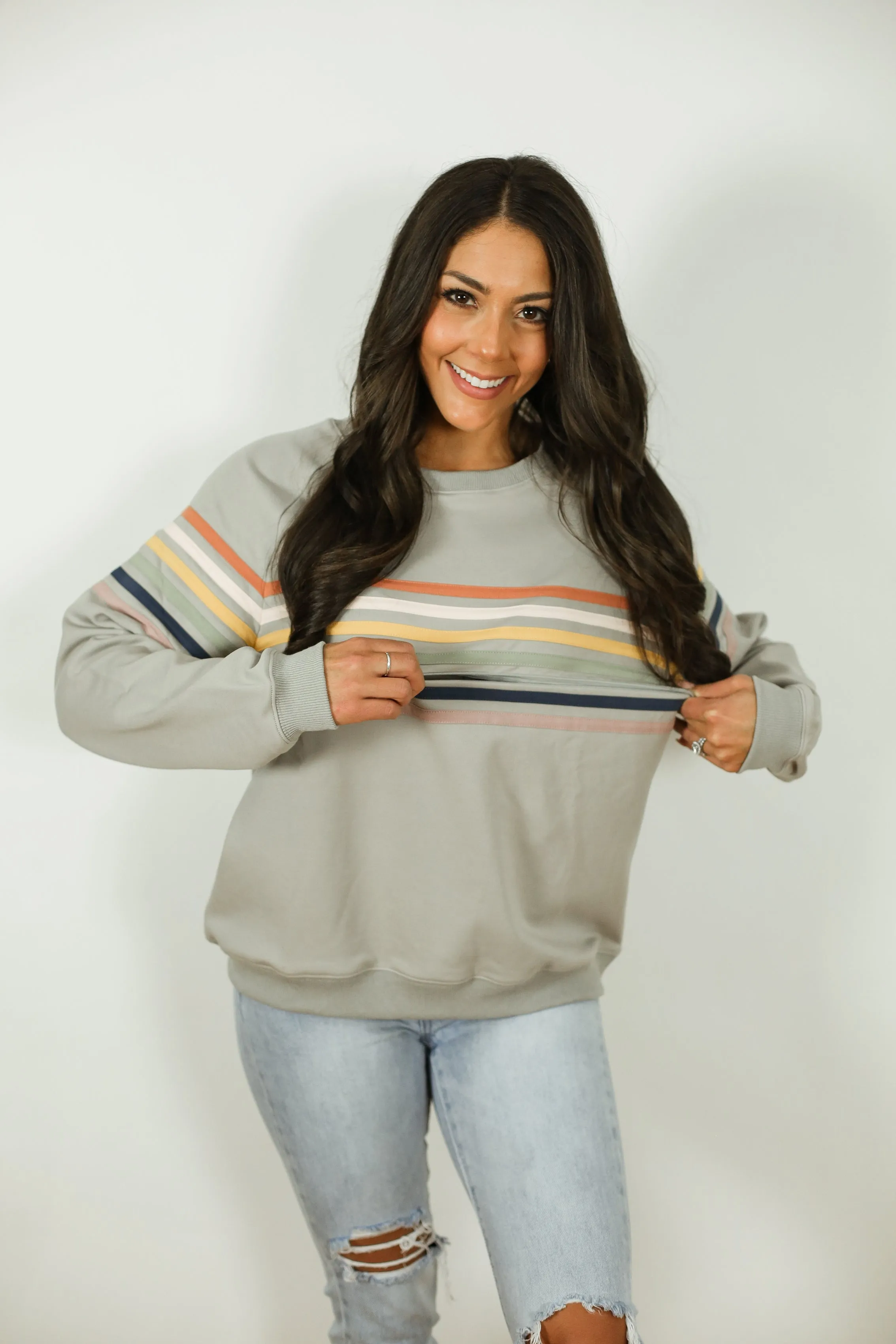 Six Stripe Invisible Zip Breastfeeding Sweatshirt