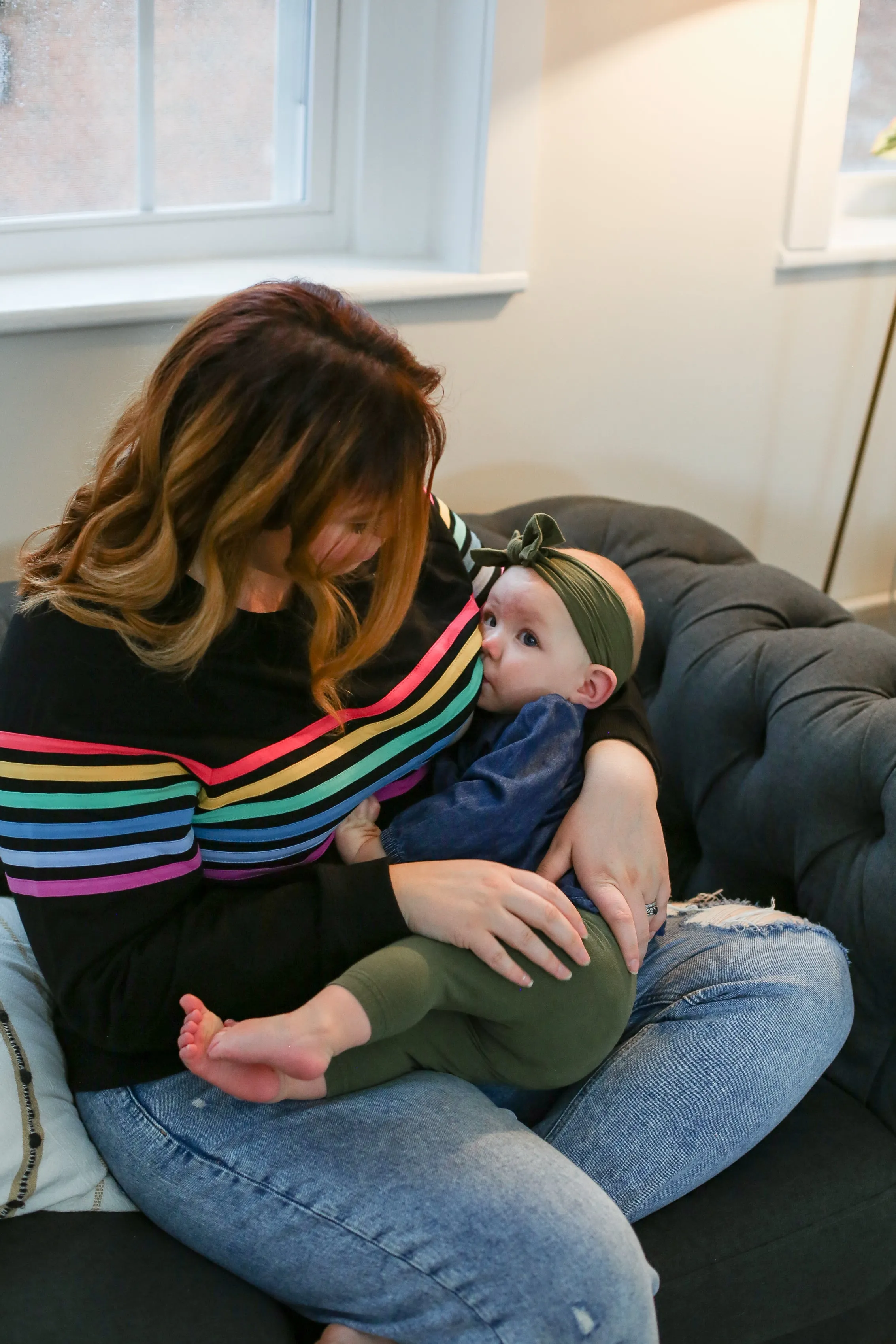 Six Stripe Invisible Zip Breastfeeding Sweatshirt