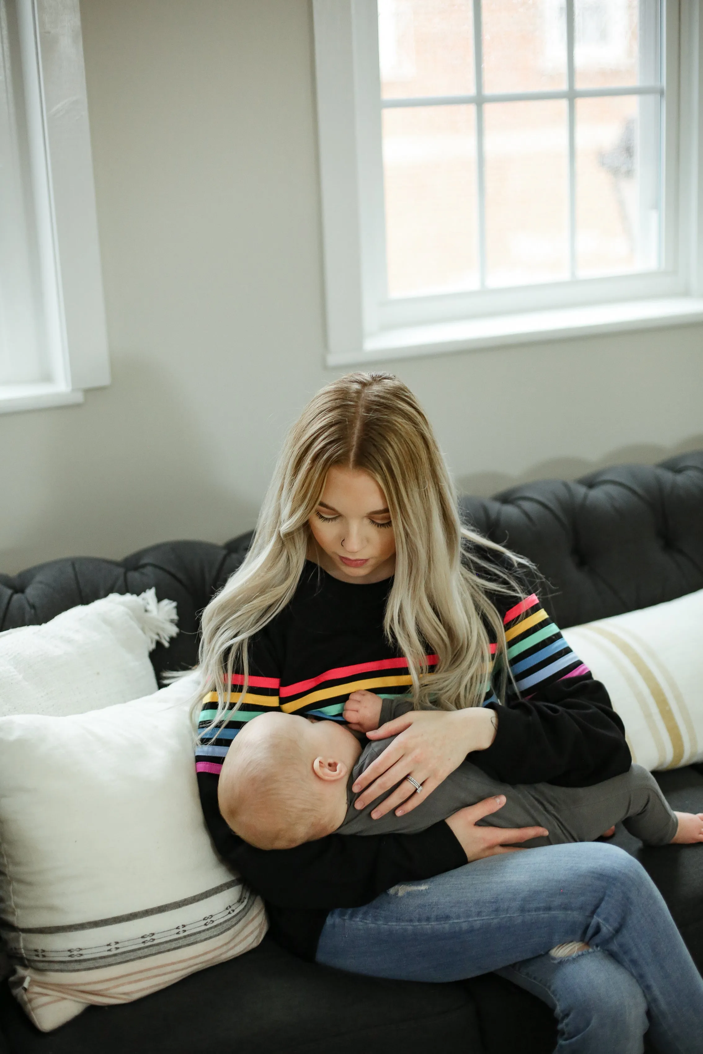 Six Stripe Invisible Zip Breastfeeding Sweatshirt