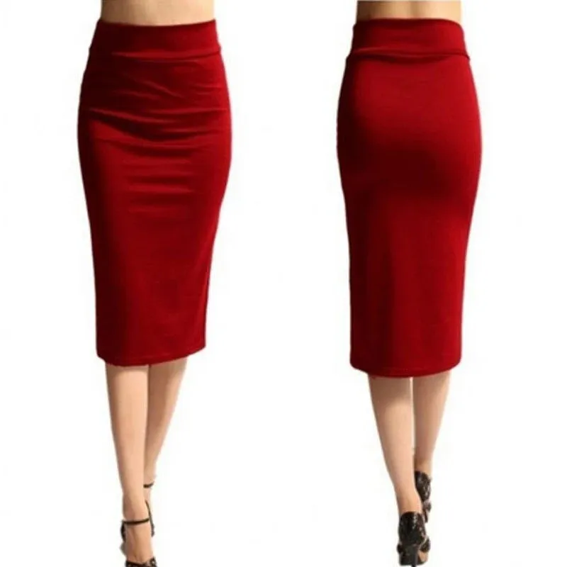 Skinny Pencil Skirt Women High Waist Mid-Calf Bodycon Fashion